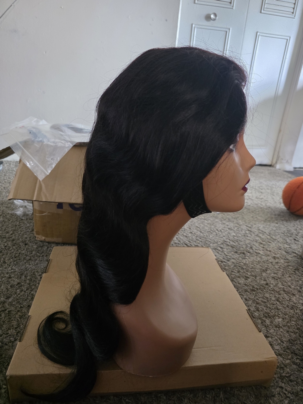 Long Wavy Women's Wig in Natural Black - Sleek Side Part